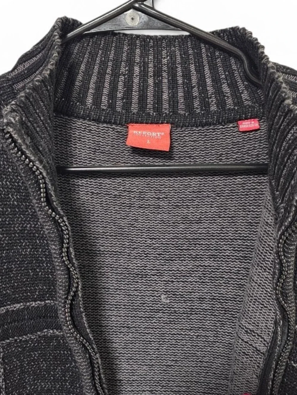 Report Collection Chunky Knit 100% Cotton  Heathered Full Zip Sweater Size L